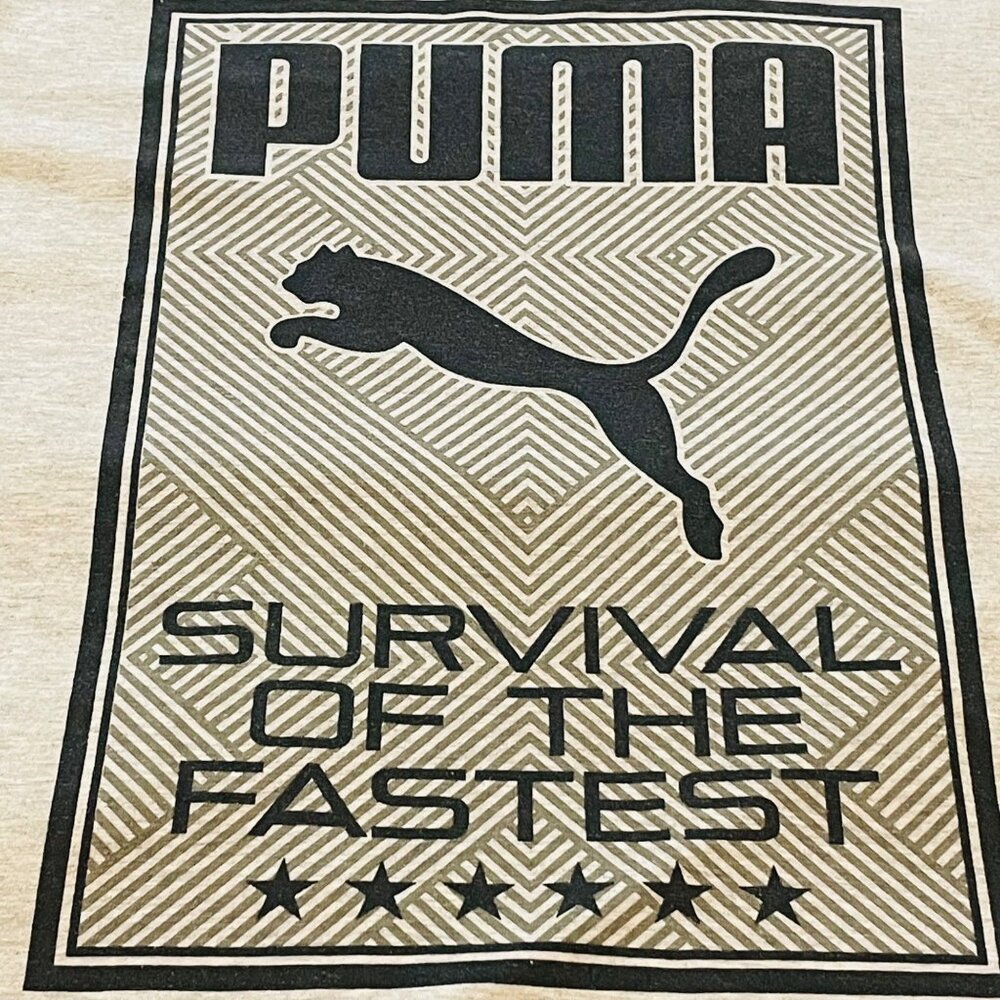 Puma Boys T-Shirt L (14-16) Survival Of The Fastest Graphic Tee Beige Short Slee - Picture 2 of 9